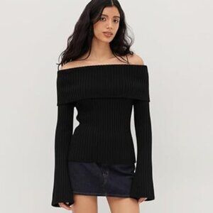 NEW! Off The Shoulder Tops for Women Long Sleeve Going Out Y2K Tops-Black